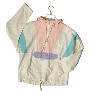 Vintage 90’s 80’s Windbreaker Jacket Multi Color Pullover Half Zip w/ Hood Small